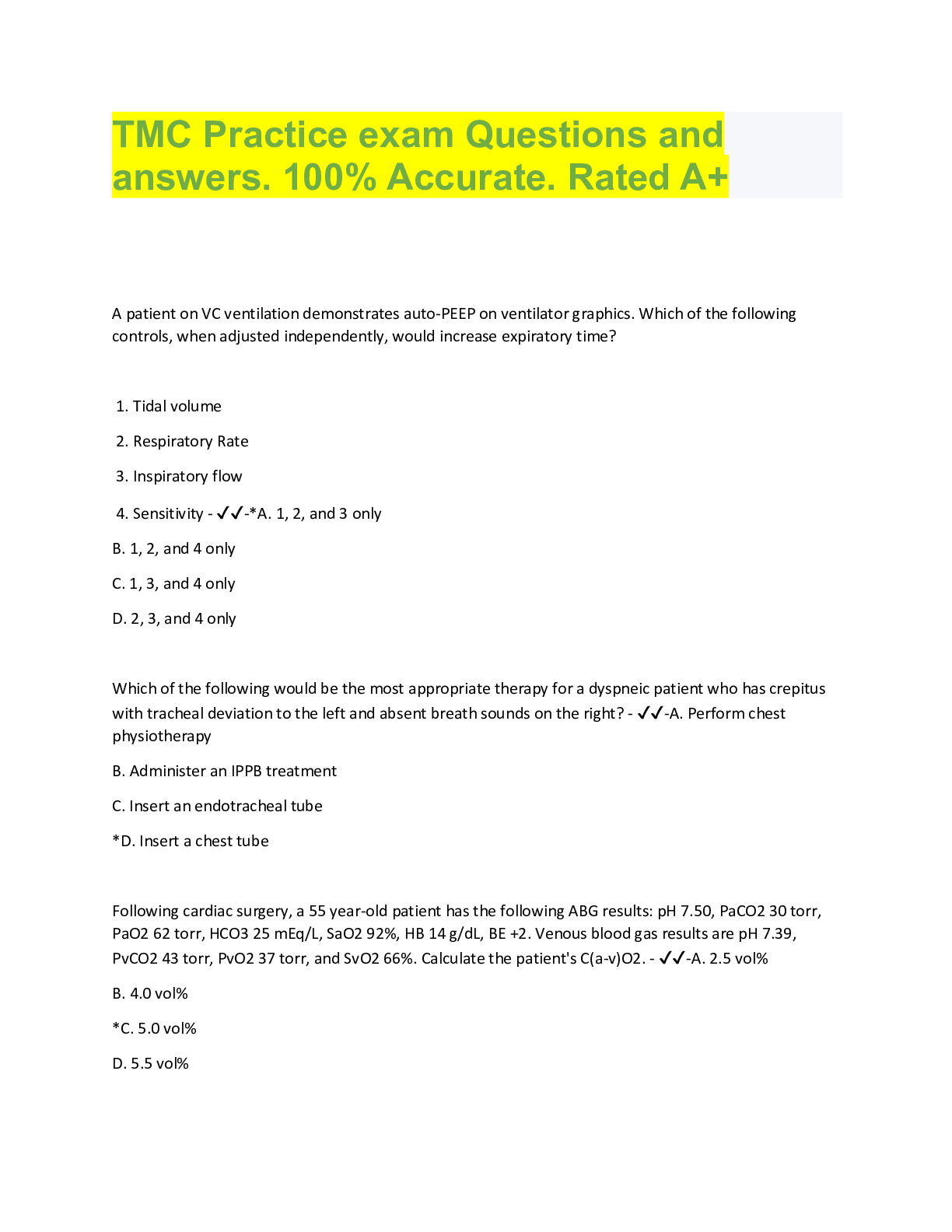 Preview image for TMC Practice exam Questions and  answers. 100% Accurate. Rated A+